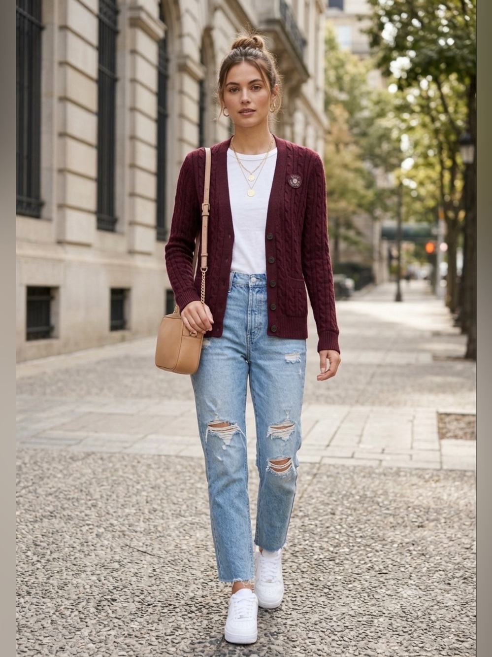 Abercrombie & Fitch Vintage Y2K Cable Knit Burgundy Crest Cardigan - Size S